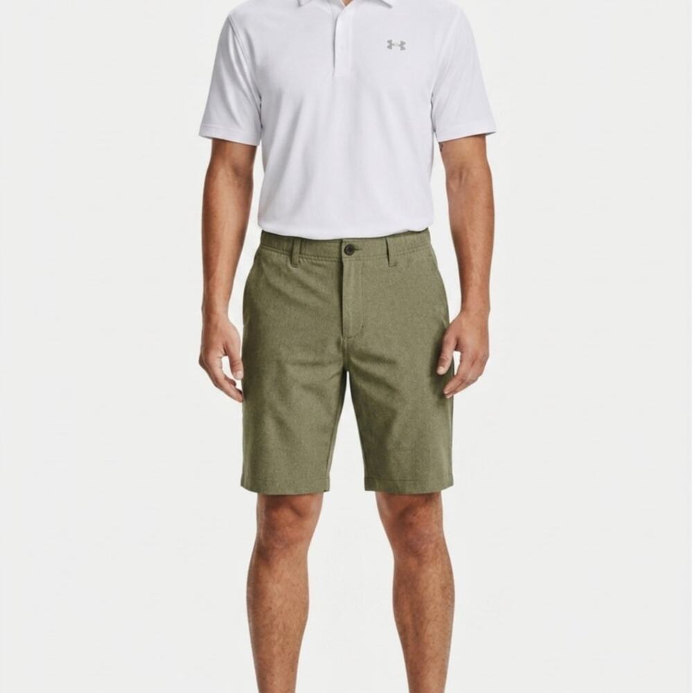 NWT Under Armour Golf Chino Shorts Mens 30 Heather Green Flat Front Waistband